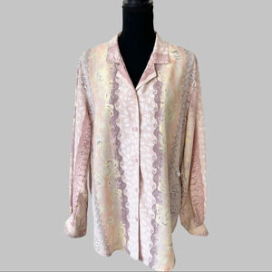 Vintage Tabi  International Floral Print Chiffon Button Down Shirt